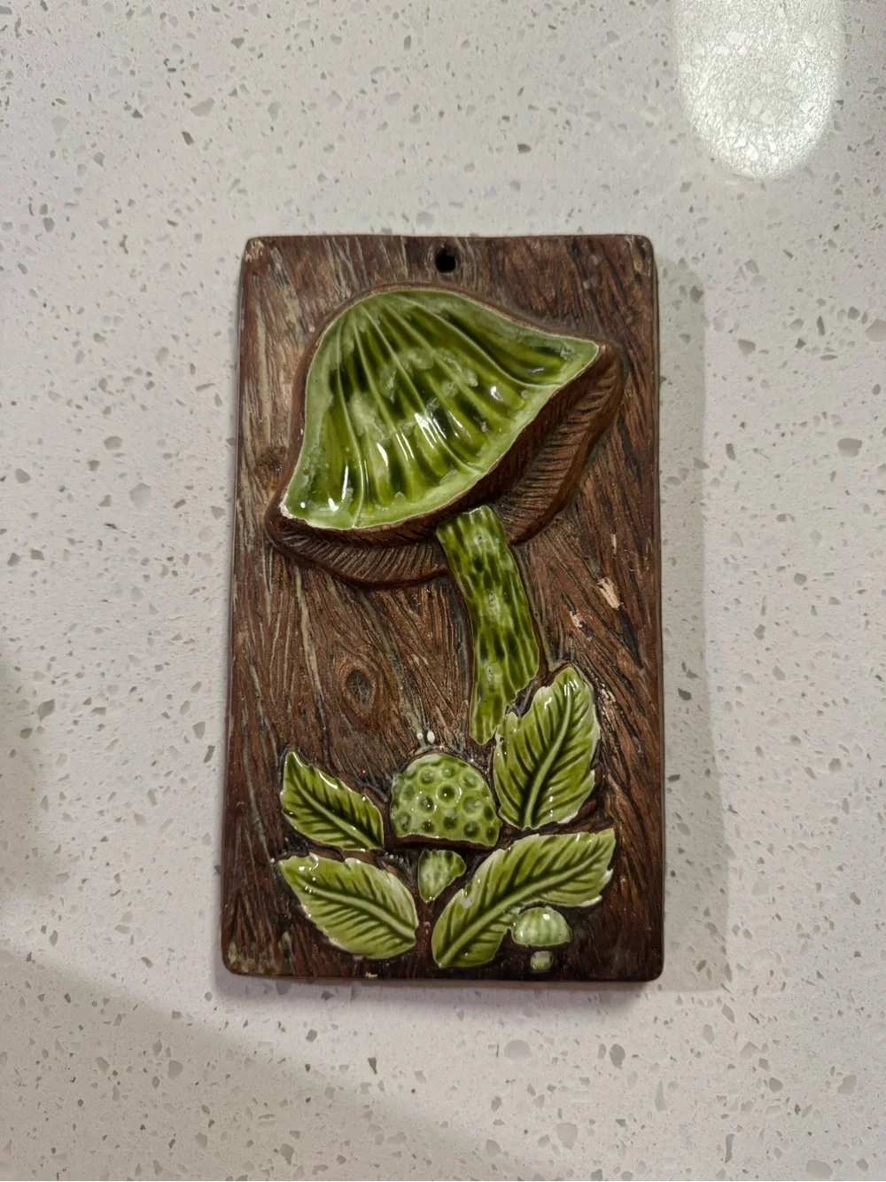 Glazed Green Mushroom Ceramic Wall Plaque by